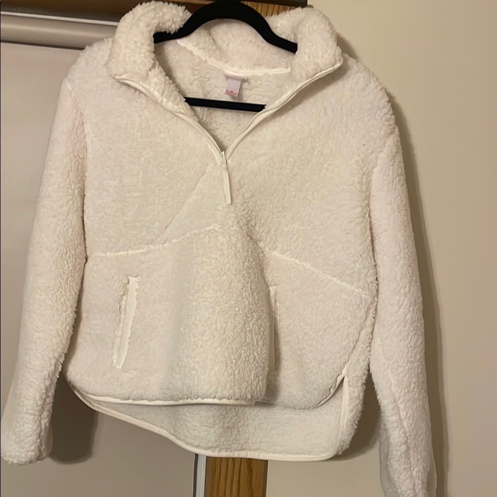 Women's White Sherpa Pullover Jacket